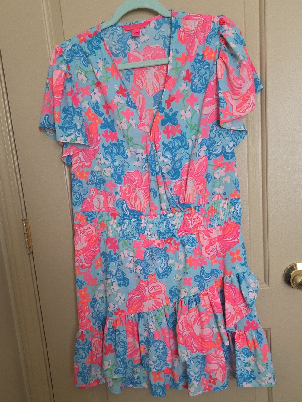 Lilly Pulitzer Blue Pink Floral Wrap-Style Dress